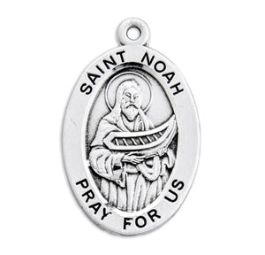 Saint Noah Oval Medal Necklace, Sterling Silver