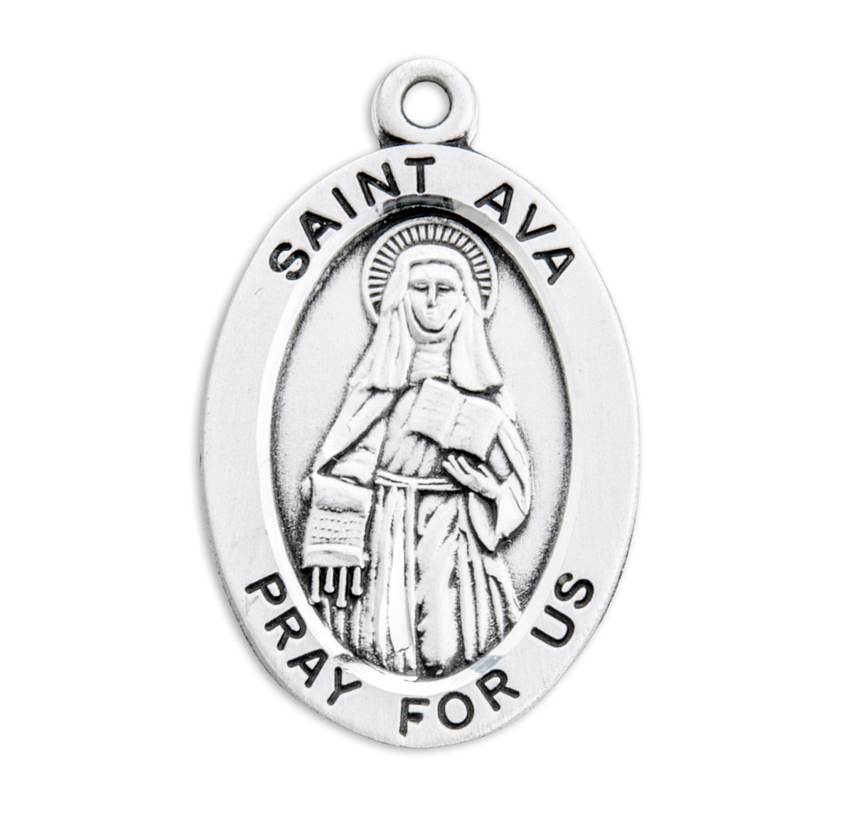 Saint Ava Oval Medal Necklace, Sterling Silver