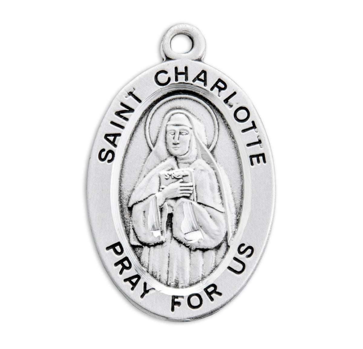 Saint Charlotte Oval Medal Necklace, Sterling Silver