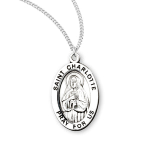 Saint Charlotte Oval Medal Necklace, Sterling Silver