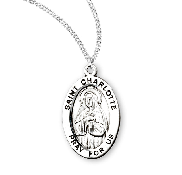 Saint Charlotte Oval Medal Necklace, Sterling Silver
