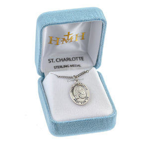 Saint Charlotte Oval Medal Necklace, Sterling Silver