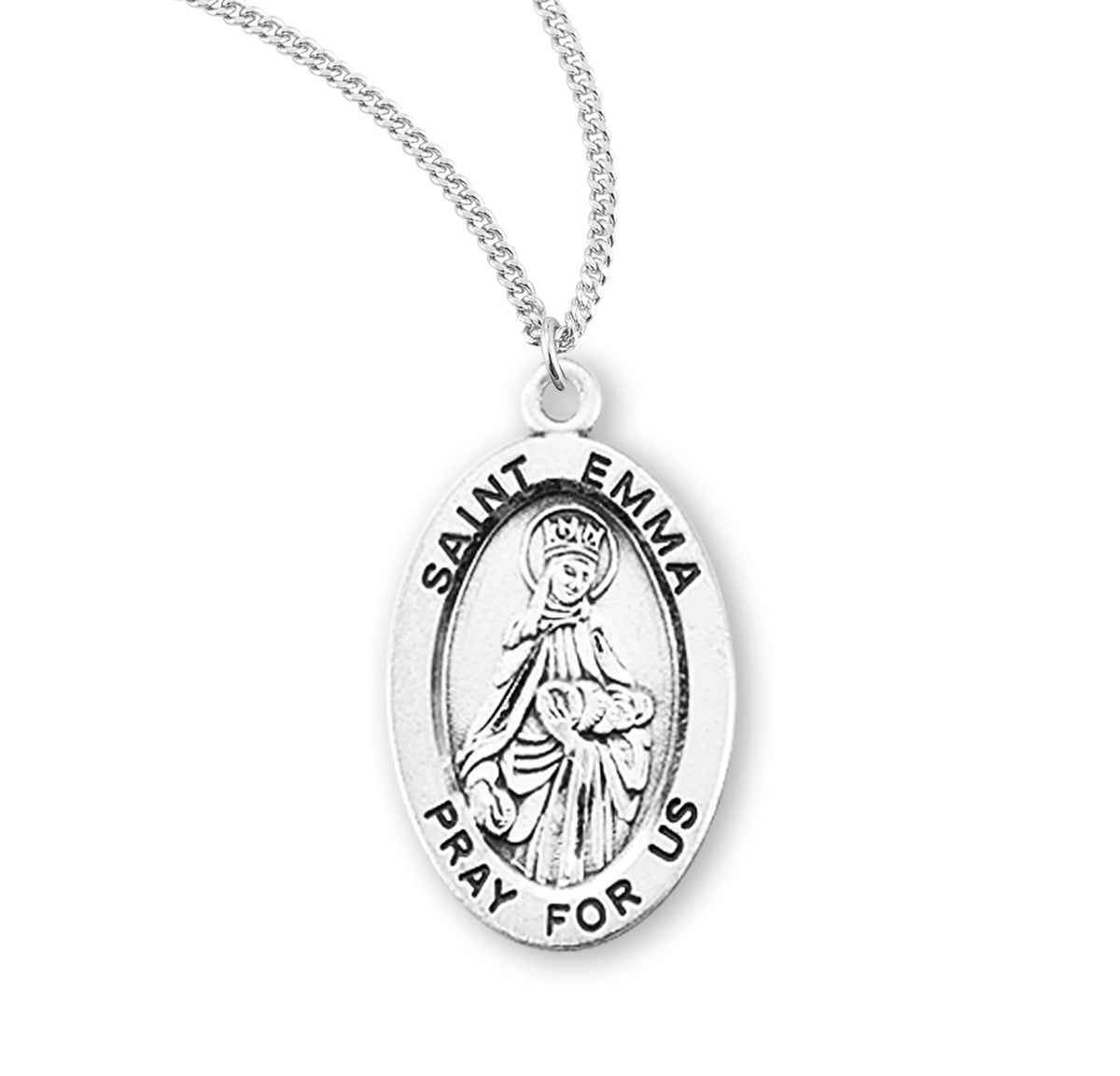 Saint Emma Oval Medal Necklace, Sterling Silver