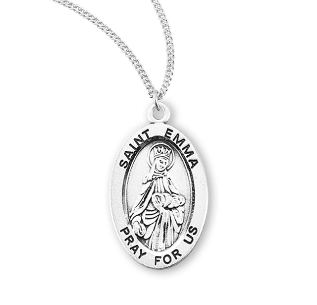 Saint Emma Oval Medal Necklace, Sterling Silver