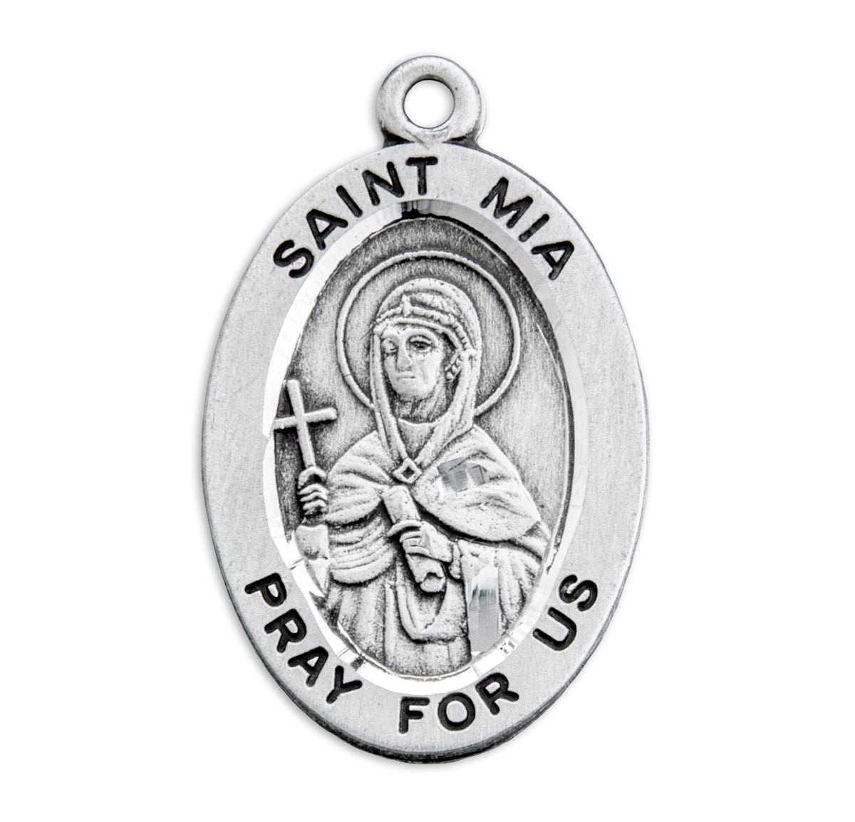 Saint Mia Oval Medal Necklace, Sterling Silver
