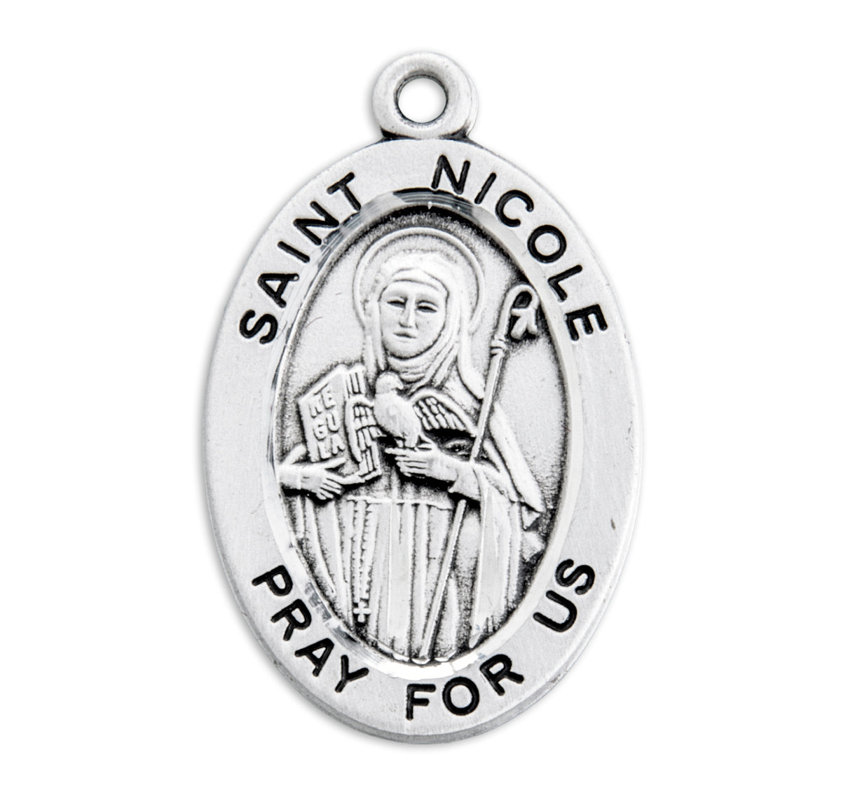 Saint Nicole Oval Medal Necklace, Sterling Silver