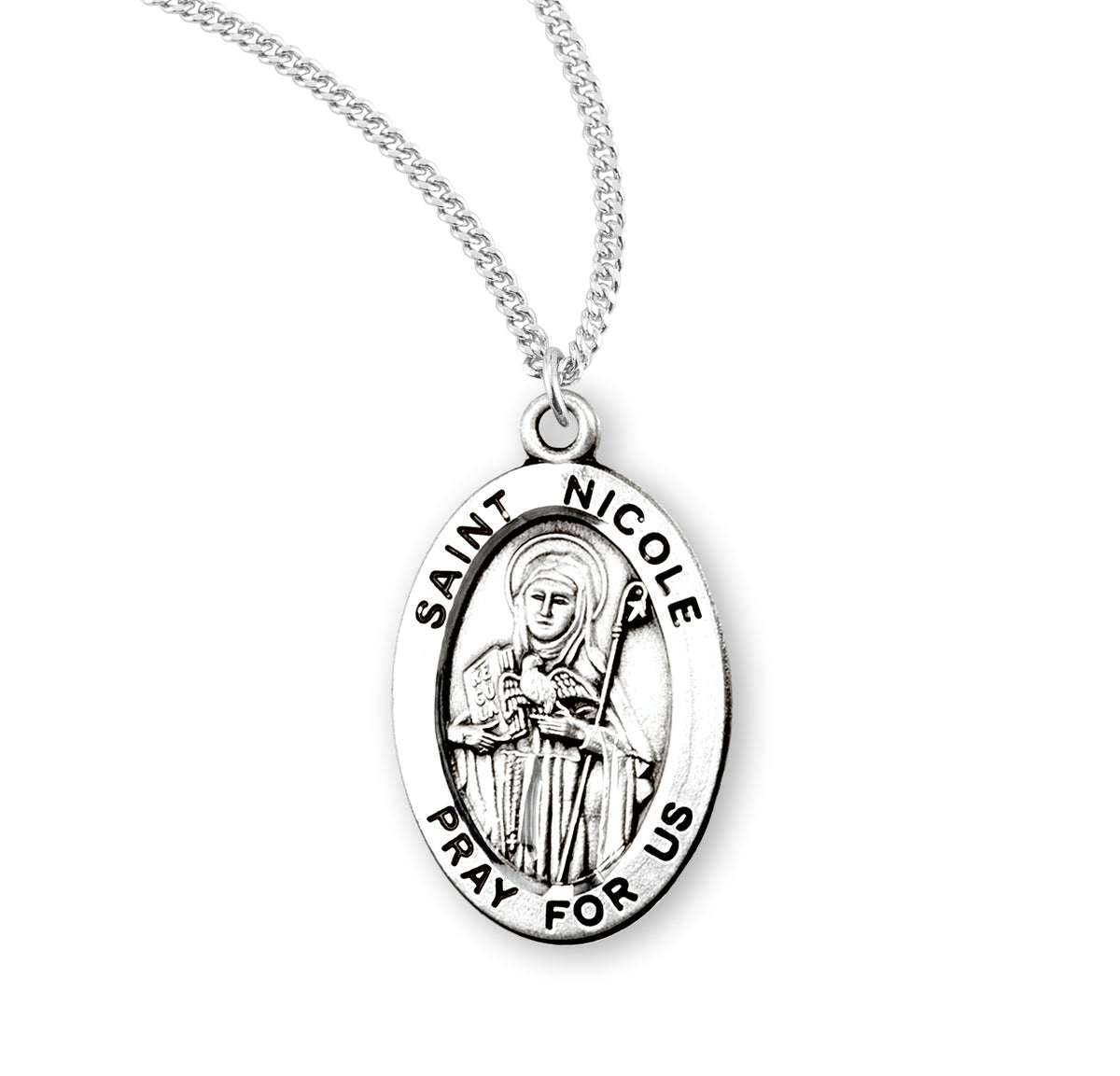 Saint Nicole Oval Medal Necklace, Sterling Silver
