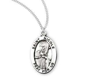 Saint Nicole Oval Medal Necklace, Sterling Silver