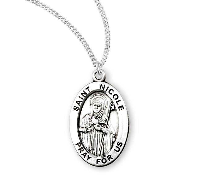 Saint Nicole Oval Medal Necklace, Sterling Silver