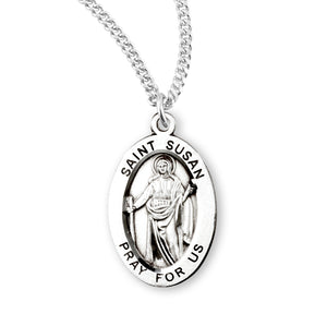 Medium Saint Susan Oval Medal Necklace, Sterling Silver