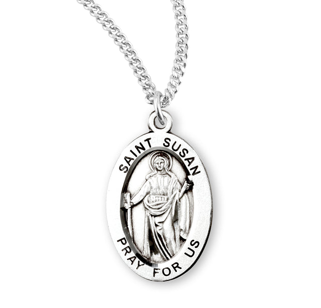 Medium Saint Susan Oval Medal Necklace, Sterling Silver