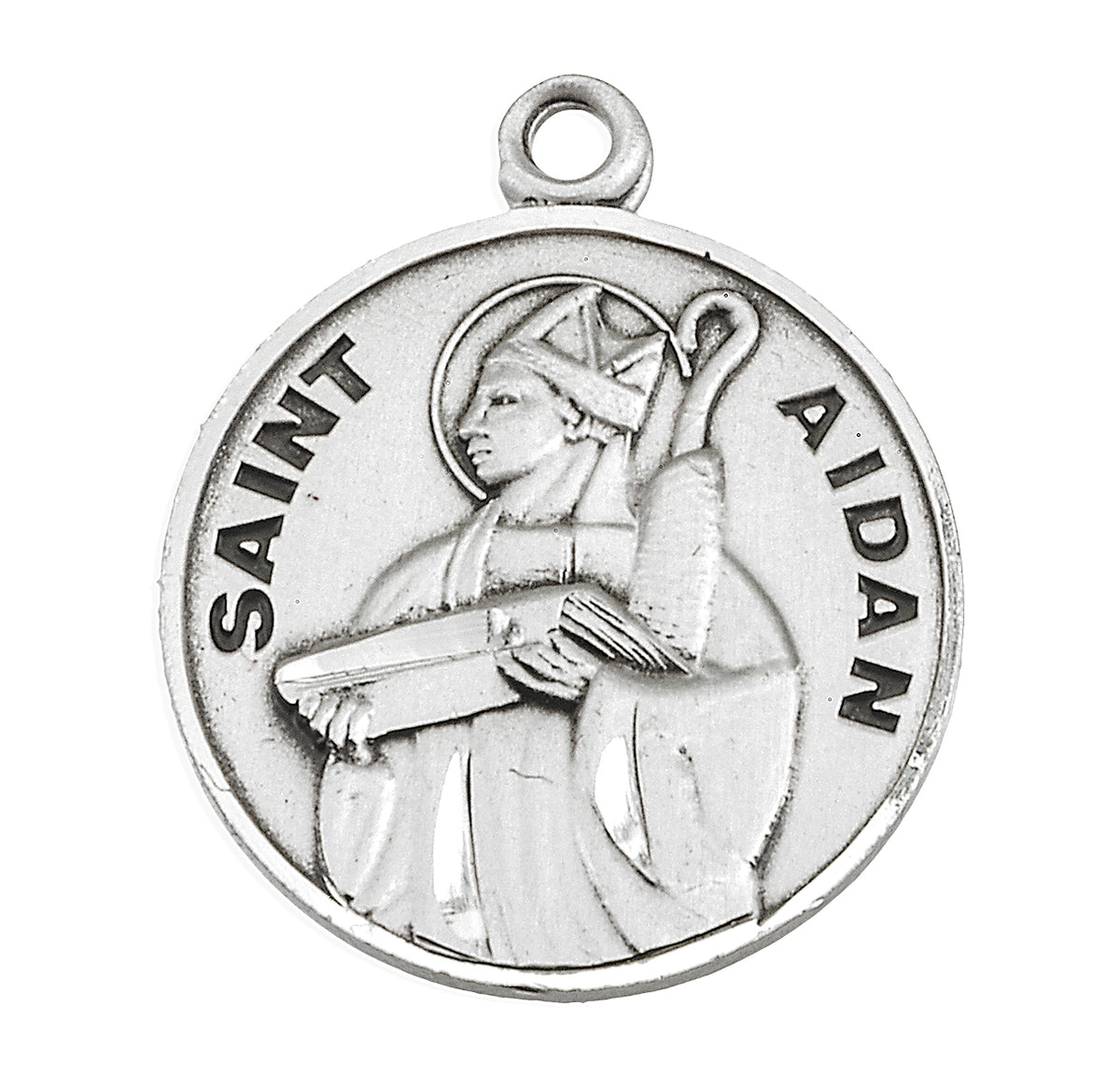 Round Saint Aidan Oval Medal Necklace, Sterling Silver