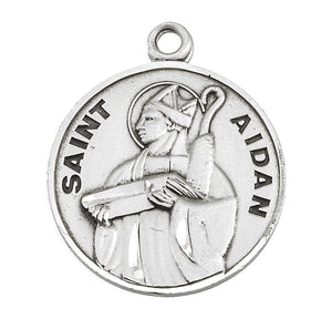 Round Saint Aidan Oval Medal Necklace, Sterling Silver