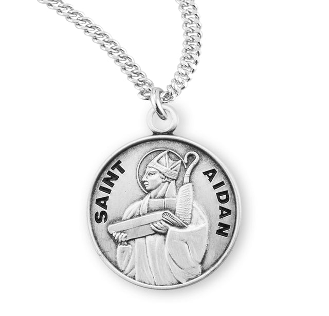 Round Saint Aidan Oval Medal Necklace, Sterling Silver
