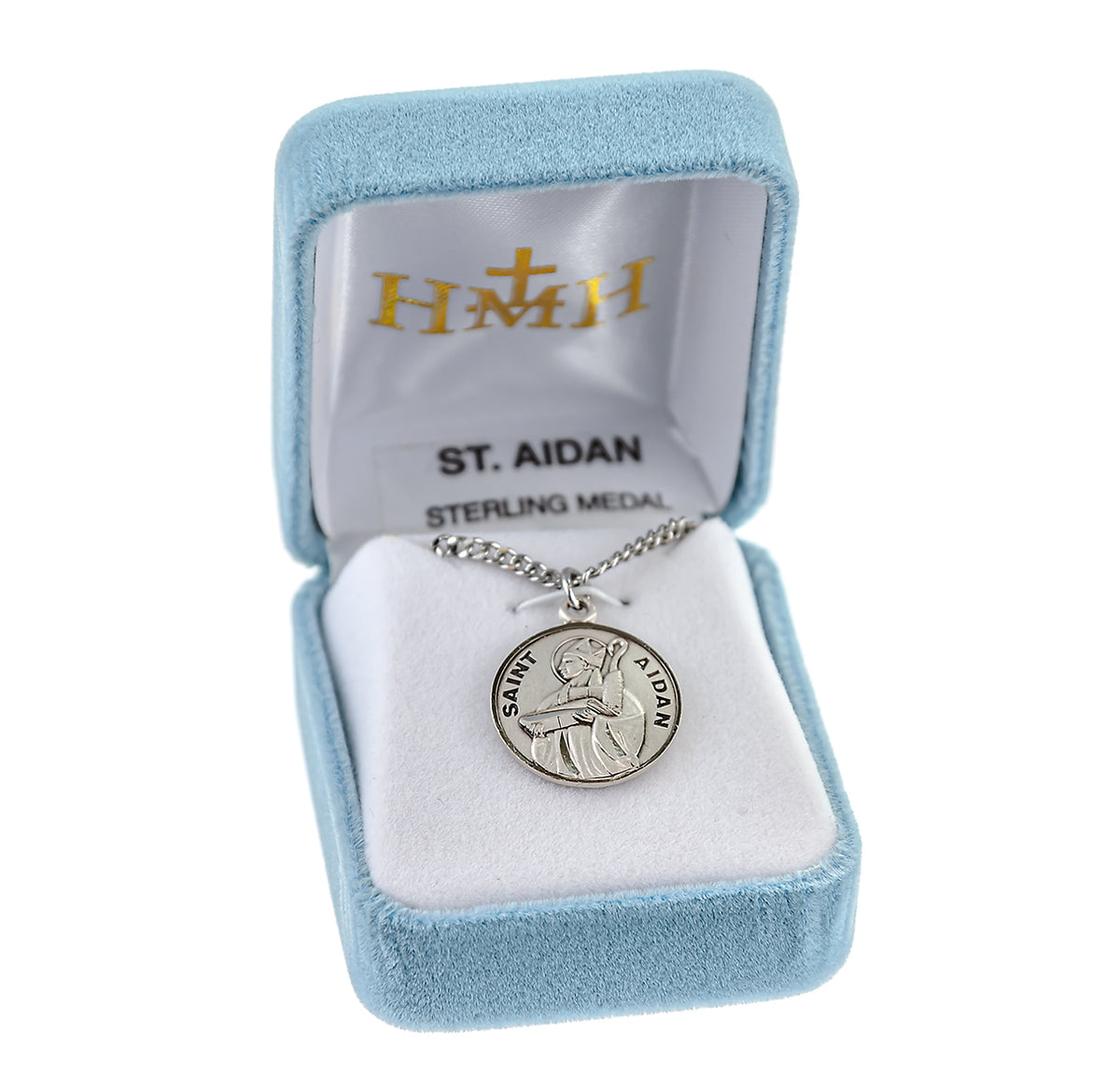 Round Saint Aidan Oval Medal Necklace, Sterling Silver