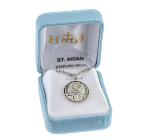 Round Saint Aidan Oval Medal Necklace, Sterling Silver