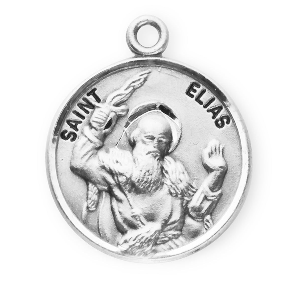 Saint Elias Round Medal Necklace, Sterling Silver