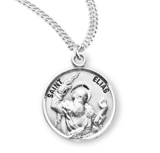 Saint Elias Round Medal Necklace, Sterling Silver