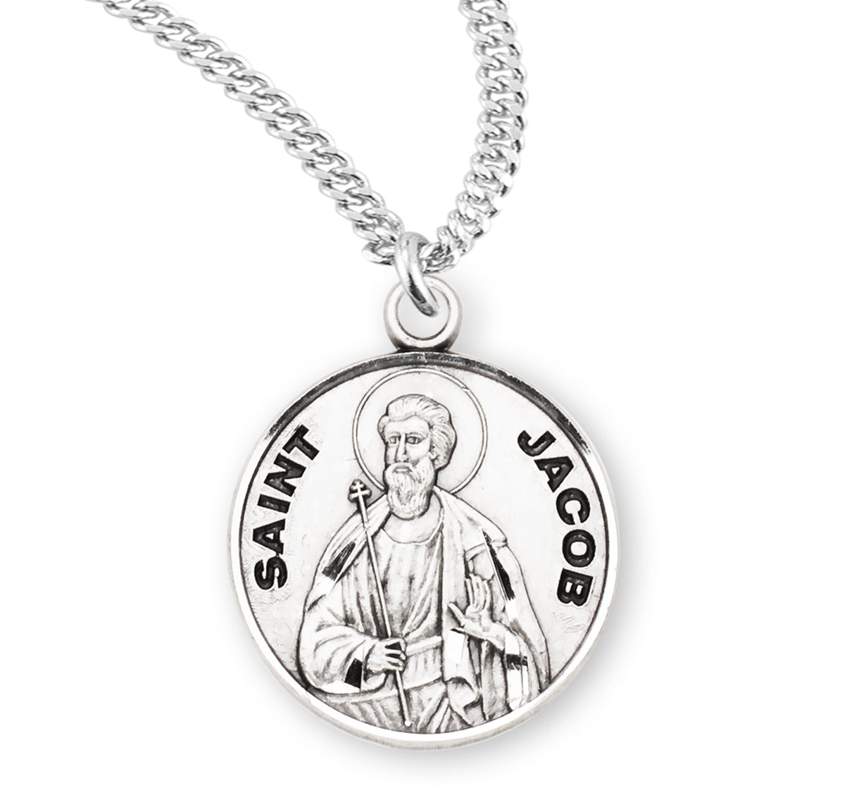 Saint Jacob Round Medal Necklace, Sterling Silver