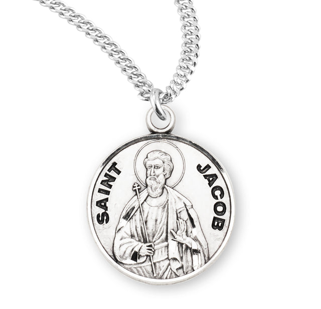 Saint Jacob Round Medal Necklace, Sterling Silver