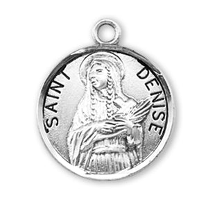 Saint Denise Round Medal Necklace, Sterling Silver