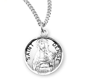 Saint Denise Round Medal Necklace, Sterling Silver