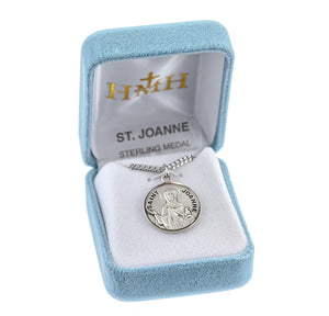 Saint Joanne Round Medal Necklace, Sterling Silver