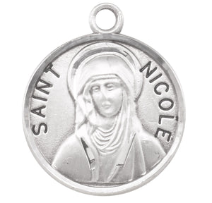 Saint Nicole Round Medal Necklace, Sterling Silver