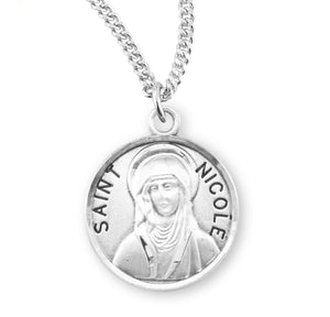 Saint Nicole Round Medal Necklace, Sterling Silver