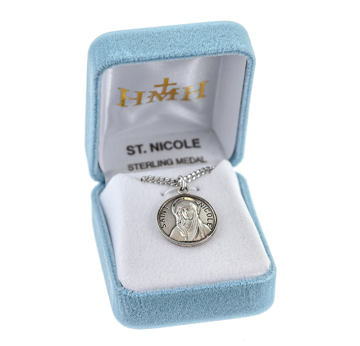 Saint Nicole Round Medal Necklace, Sterling Silver
