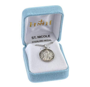 Saint Nicole Round Medal Necklace, Sterling Silver