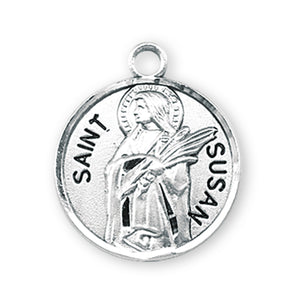 Saint Susan Round Medal Necklace, Sterling Silver