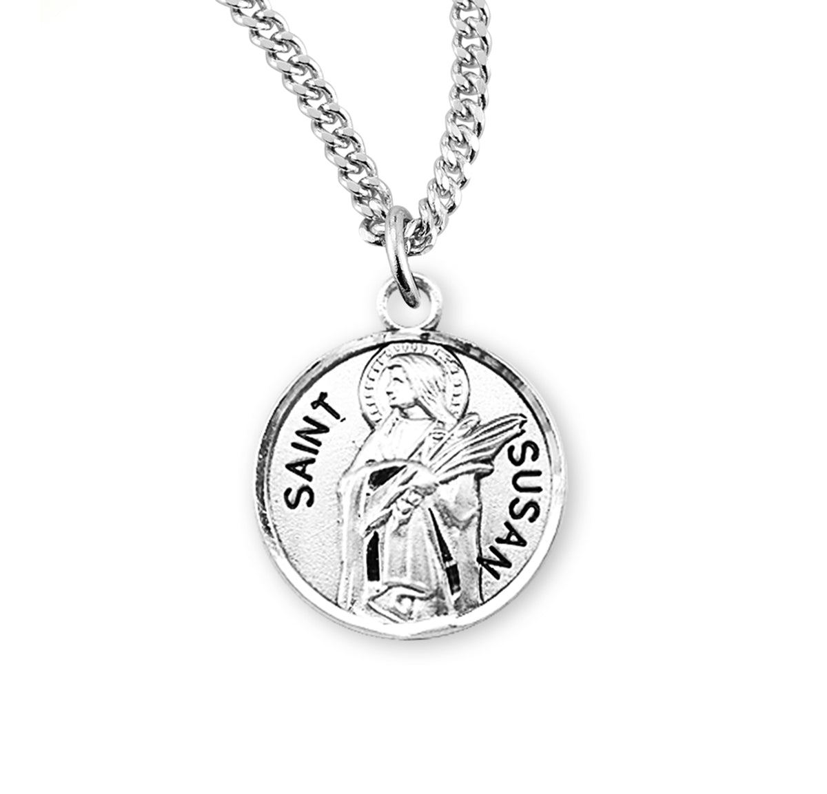 Saint Susan Round Medal Necklace, Sterling Silver