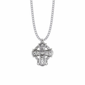 Sterling Silver Wreath Cross Five Way Medal, 1-1/4"
