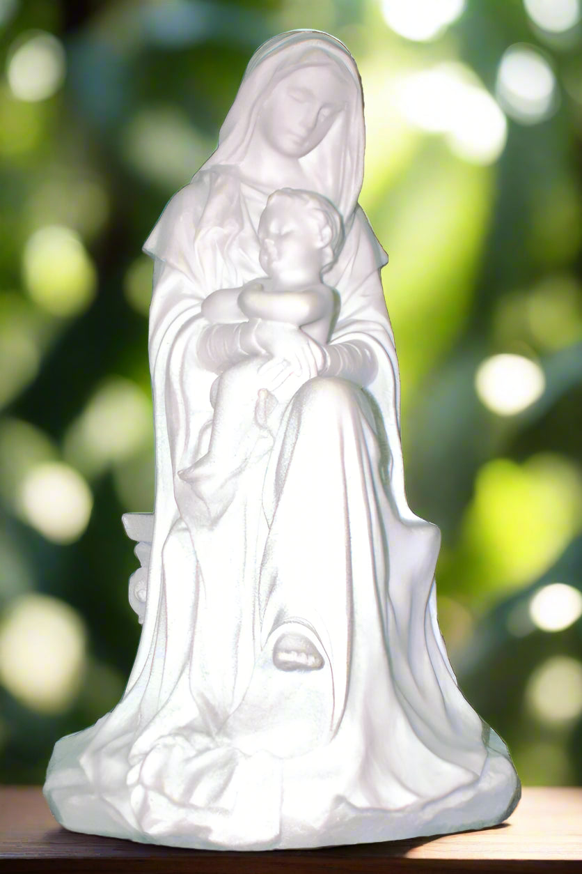 Madonna and Child Statue in White Resin - 6 inches