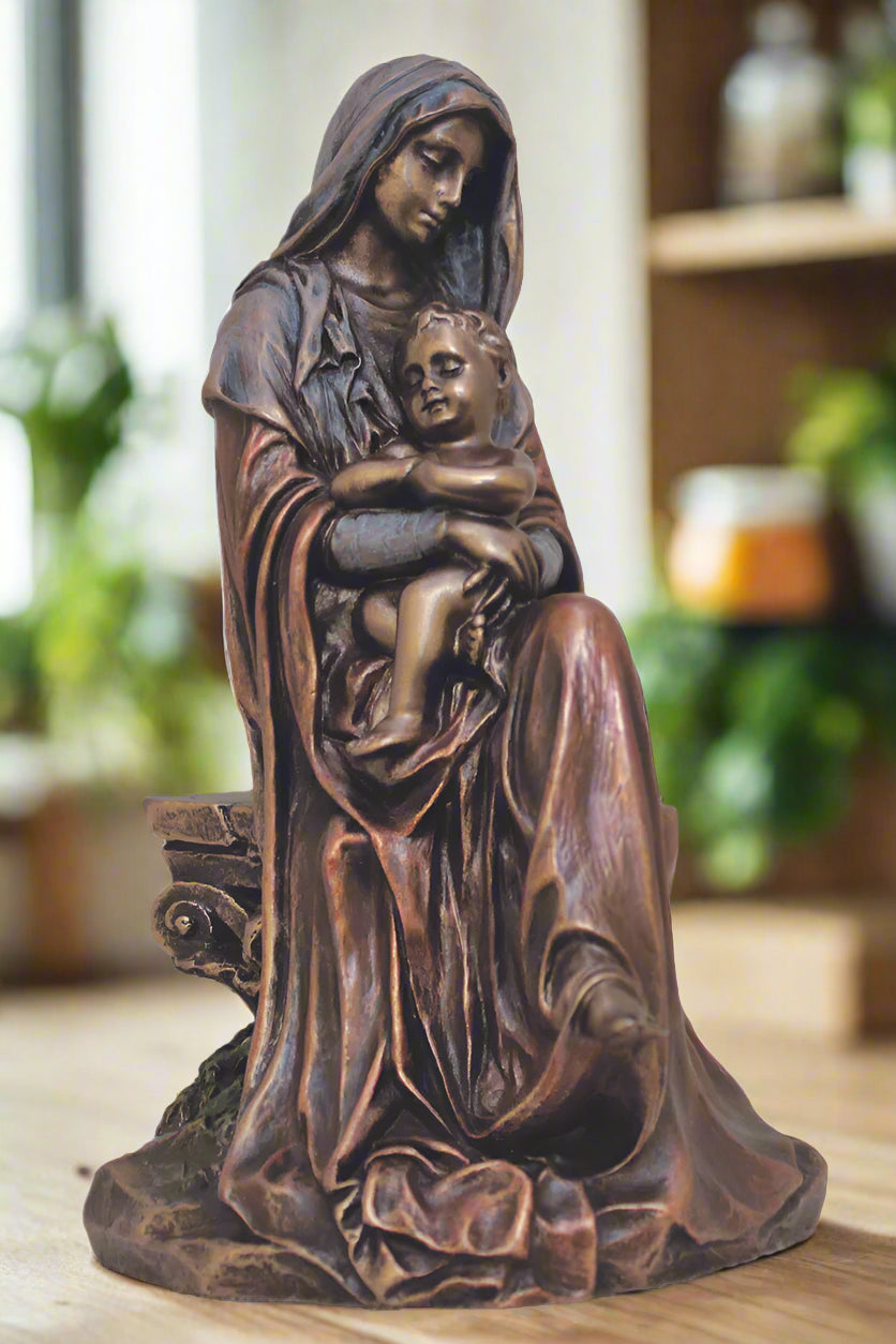 Madonna and Child Statue in Bronzed Resin - 6 inches