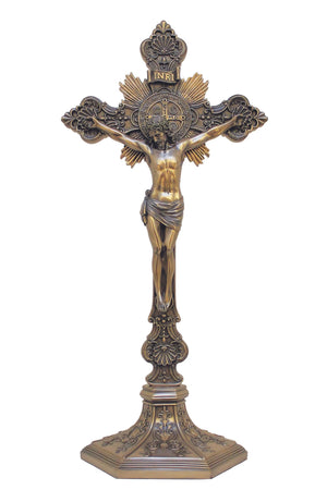 St. Benedict Crucifix, Cold-Cast Bronze, 24-Inch Standing or 22-Inch Wall Hanging