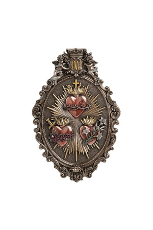 Three Hearts Plaque – Hand-Painted Cold Cast Bronze, 9x14"