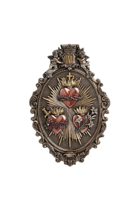 Three Hearts Plaque – Hand-Painted Cold Cast Bronze, 9x14"