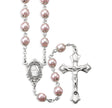 8mm Light Rose Imitation Pearl Double Capped Bead Rosary, Sterling Silver Crucifix and Center