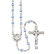 4mm Blue Swarovski Crystal Pearl Rosary, Sterling Silver Crucifix and Center