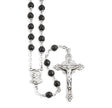 Black Carved Genuine Cocoa Bead Rosary, Sterling Silver Crucifix and Center