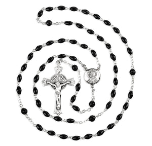 Black Cocoa Bead Scapular Rosary, Sterling Silver Crucifix and Center