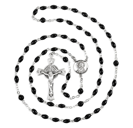 Black Cocoa Bead Scapular Rosary, Sterling Silver Crucifix and Center