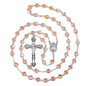 Light Rose Czech Crystal Rosary, 6mm Beads & Sterling Silver Details