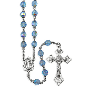 Light Sapphire Czech Crystal Rosary, 6mm & Sterling Silver Details