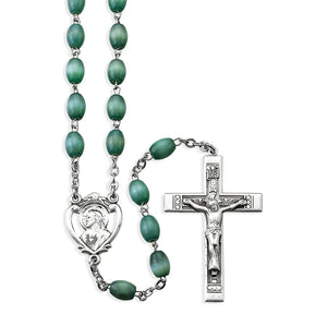 Gray Oval Bead Men's Rosary with Sterling Silver Sacred Heart Center