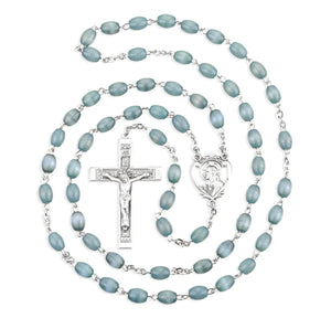Gray Oval Bead Men's Rosary with Sterling Silver Sacred Heart Center