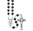 Black Round Boxwood Rosary, Sterling Silver Crucifix and Center