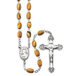 5x7mm Oval Striped Olive Wood Bead Rosary, Sterling Silver Crucifix and Center